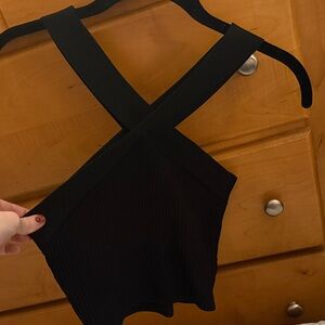 Chic Black Cross-Back Crop Top